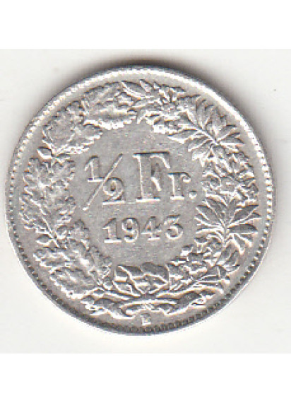 1943 - 1/2 Franc Argento Svizzera Standing Helvetia SPL